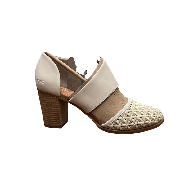 Toms Shoes - TOMS Milan Booties Women 8.5 Natural Geo Basket Woven Block Heel Side Zip New